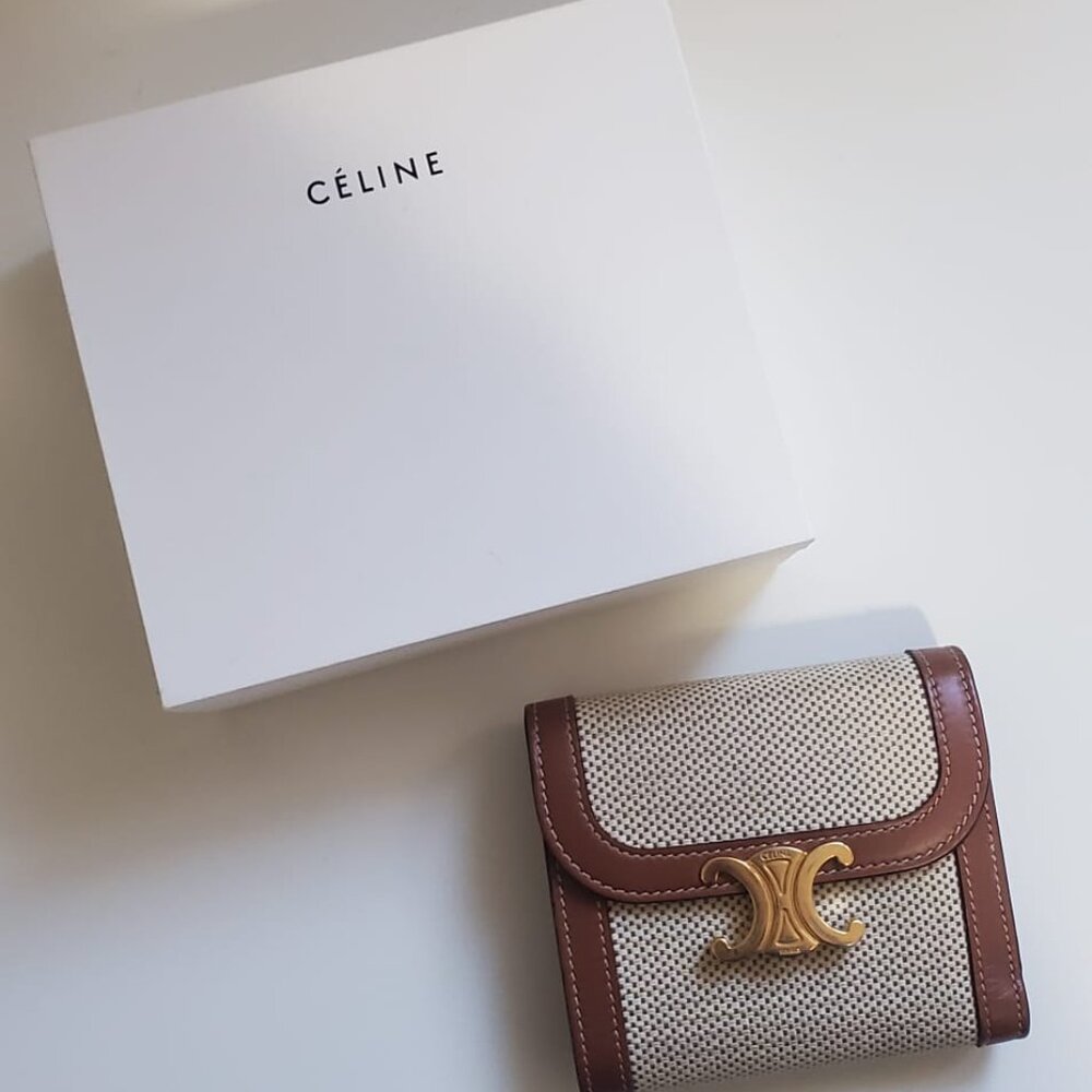 Small Flap Wallet TRIOMPHE IN textile and calfskin